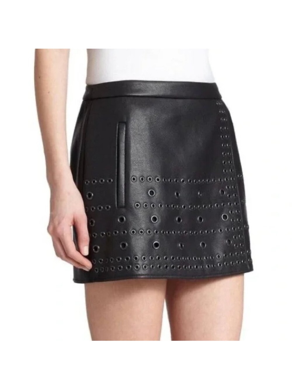 BCBGMaxAzria Remi Overlapping Vegan Leather Eyelet Skirt Size 2